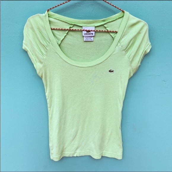 LACOSTE vintage pastel lime green short sleeve top tee t-shirt size 34 cotton - Picture 1 of 9